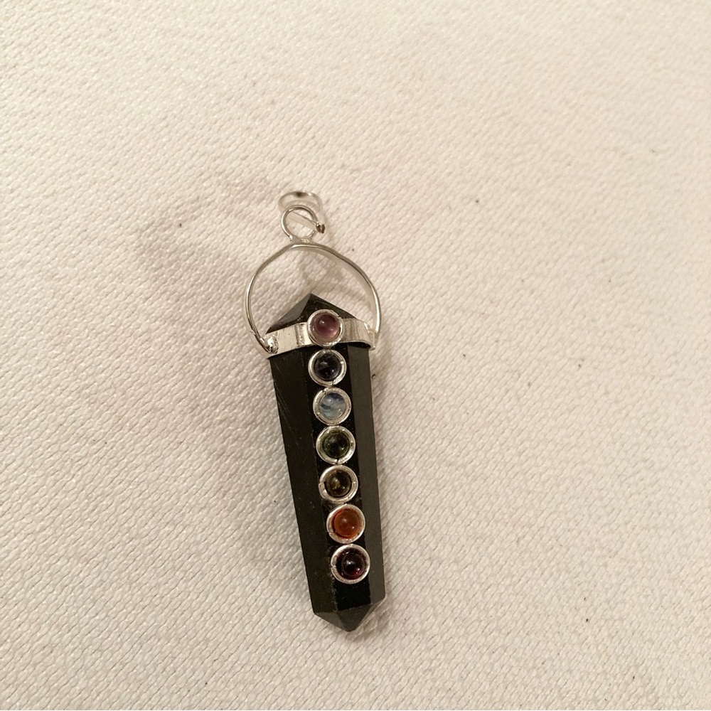 Black Tourmaline 7 Stone Obelisk Pendant